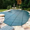 Merlin Classic Mesh 15-Year Mesh Safety Cover | Rectangle 16' X 32' | 1' Offset 4' X 8' Right Side Step | Green | 25M-E-GR