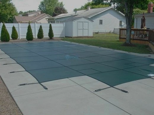 GLI 12-Year Secur-A-Pool Mesh Safety Cover | Rectangle 12' X 24' Green | 4' X 8' Center End Step | 201224RECES48SAPGRN