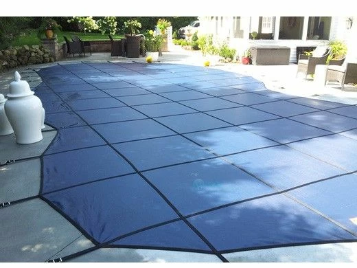 GLI 12-Year Secur-A-Pool Mesh Safety Cover | Rectangle 12' X 24' Blue | 4' X 8' Center End Step | 201224RECES48SAPBLU