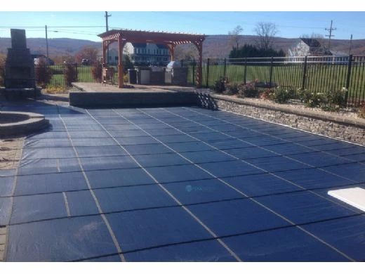 GLI 12-Year Secur-A-Pool Mesh Safety Cover | Rectangle 12' X 24' Blue | 4' X 8' Center End Step | 201224RECES48SAPBLU - Image 3