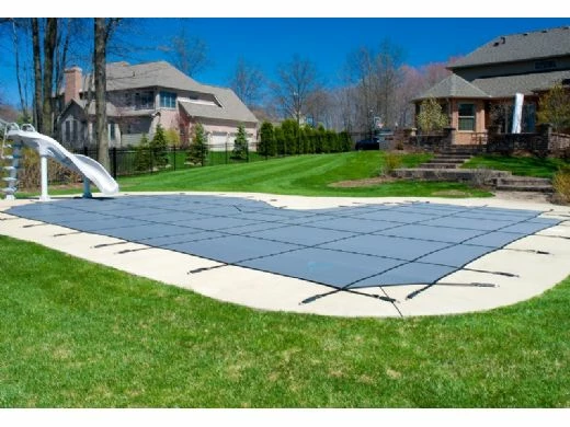 GLI 12-Year Secur-A-Pool Mesh Safety Cover | Rectangle 12' X 24' Gray | 4' X 8' Center End Step | 201224RECES48SAPGRY - Image 2