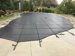 Merlin Dura-Mesh 15-Year Mesh Safety Cover | Rectangle 16' X 32' | 4' Offset 4' X 8' Left Side Step | Black | 31M-M-BK